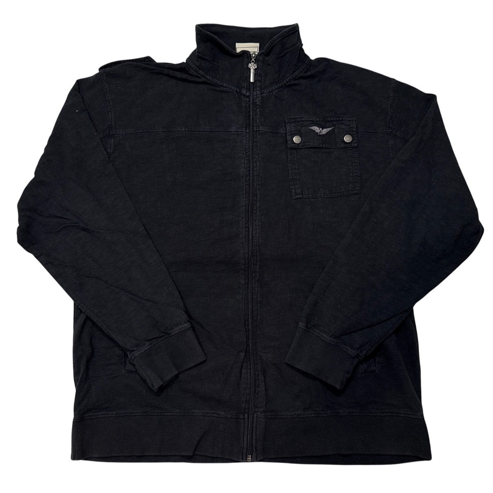 Avirex Mens XL Black Full Zip Cotton Military Jacket Epaulets Wing Logo Slub